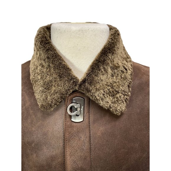 100% Authentic Salvatore Ferragamo Men's Lamb's Shearling Brown Jacket sz50 - Picture 2 of 16